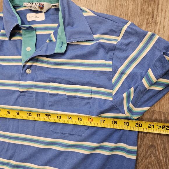 Vtg RHM Classics Striped Polo Men M Blue Green Single Stitch Preppy 70s 80s Golf - Picture 10 of 11